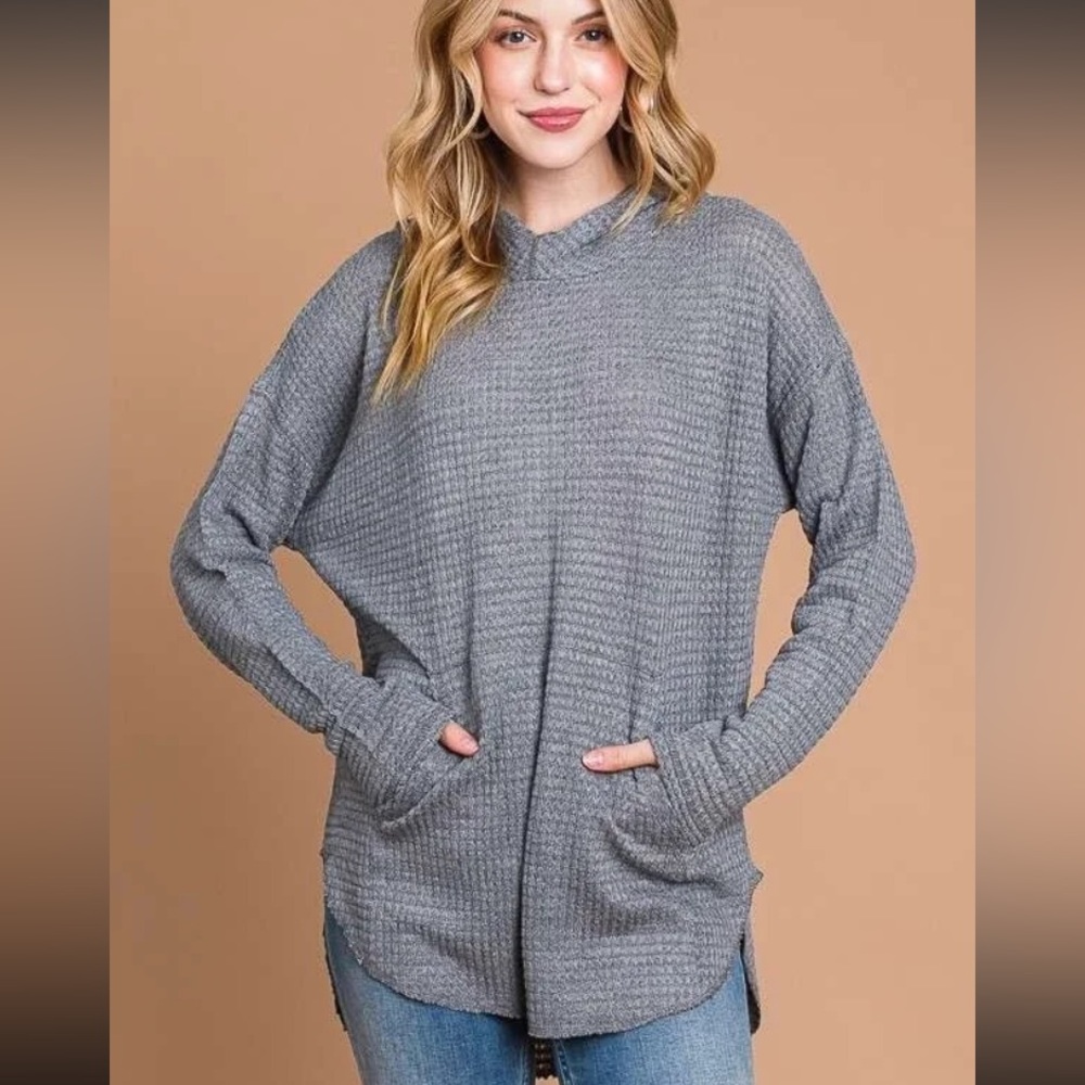 New Culture Code Hacci Lightweight Waffle Knit Hoodie in Lt Heather Grey Sz 1X